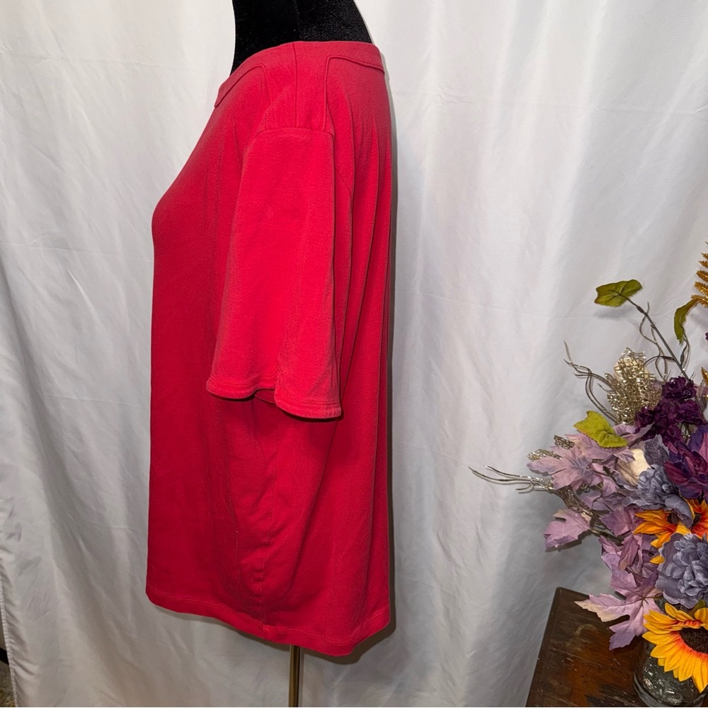 Chico’s Red Cotton Boat Neck Short Sleeve Relaxed Tunic Top Size 3 - Picture 2 of 5
